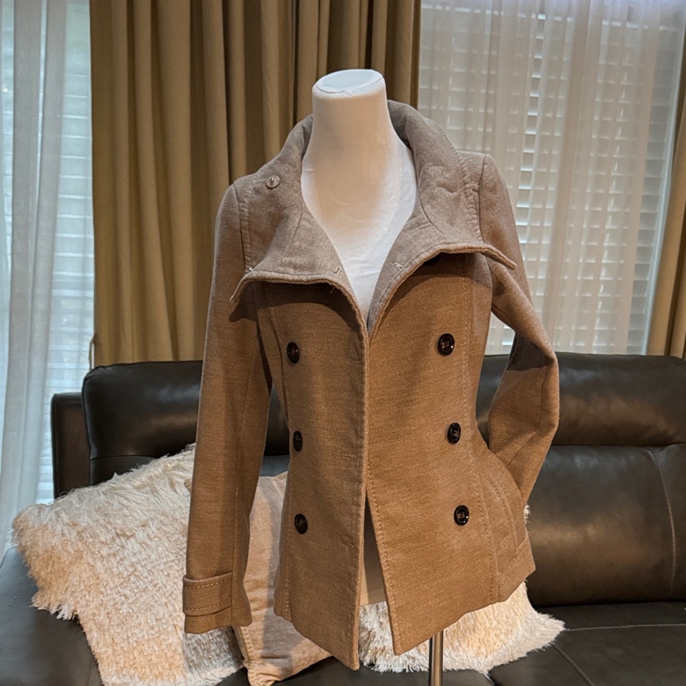 H&M Women's Tan Double-Breasted Pea Coat